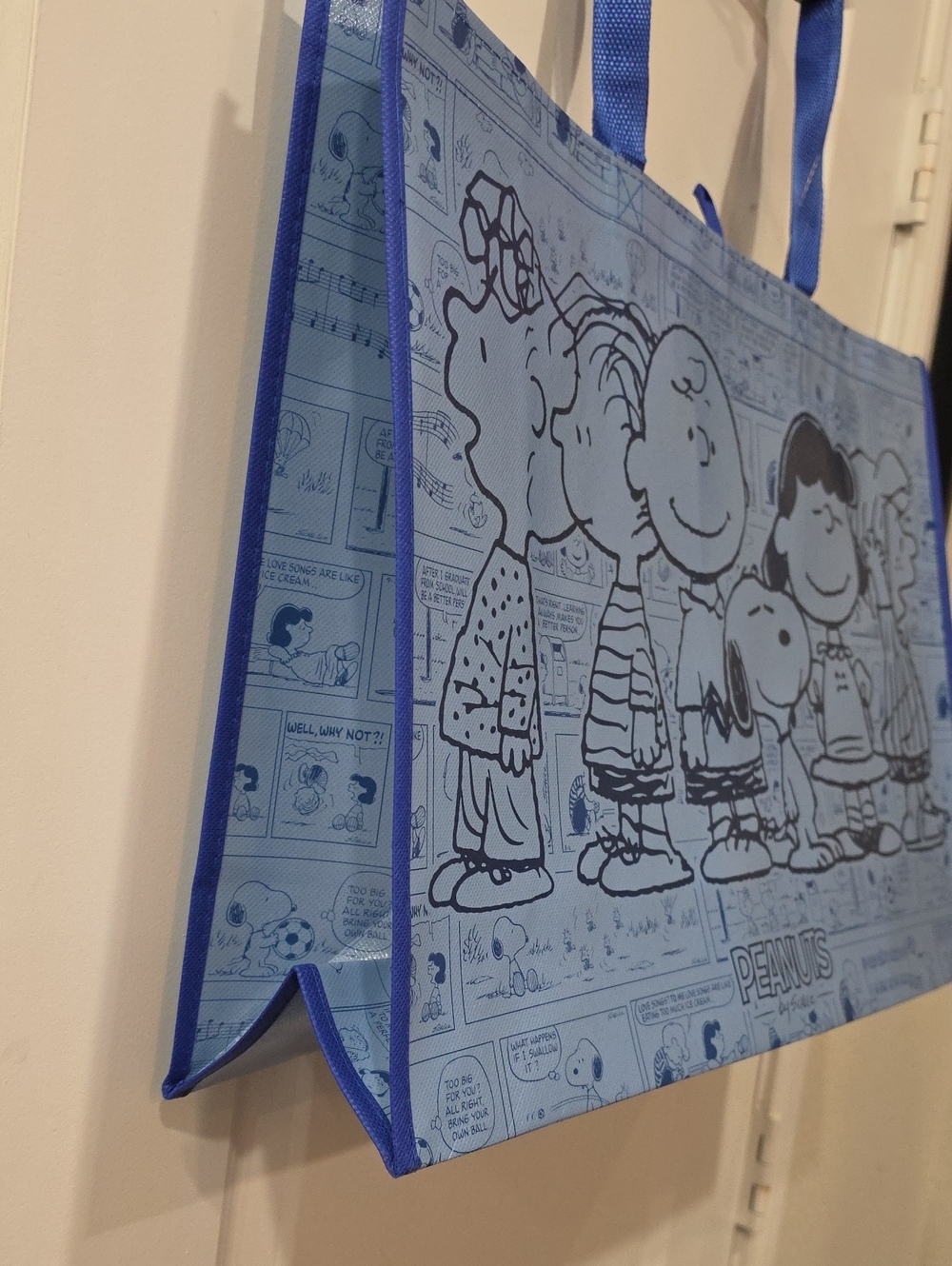 Peanuts Snoopy & The Gang Newspaper Skits Shopper Tote Bag- Blue - Picture 5 of 9